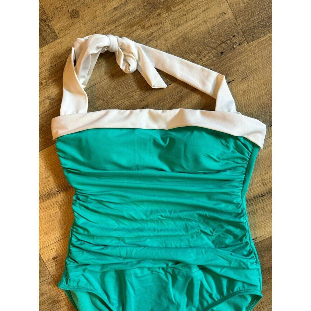 Ralph Lauren Swimsuit One Piece Bel Aire Shirred Mio Bandeau Teal Aqua Blue Sz 4 - Picture 3 of 6